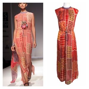 Anthropologie Red and Yellow Patterned Maxi Dress
